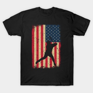 USA American Flag Baseball Player T-Shirt